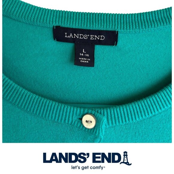 Lands’ End Women's Supima Cotton Cardigan Plus Size L/14/16 Light Green - Picture 1 of 6
